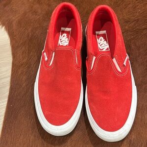 Vans Men/Women's Shoes (Slip On Pro)  Suede -- Red/White